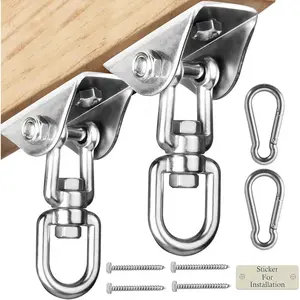 TRAIL RECKONING 2 Pack Heavy Duty 360° Swivel Swing Hanger, Stainless Steel Swing Hook for Ceiling Wooden Swing Set Bracket