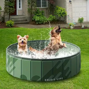 Durable Green PVC Dog Bath Pool – No Inflation Needed, Summer Cooling Outdoor Pet Pool for Dogs & Cats, Portable Lightweight Sturdy Structure