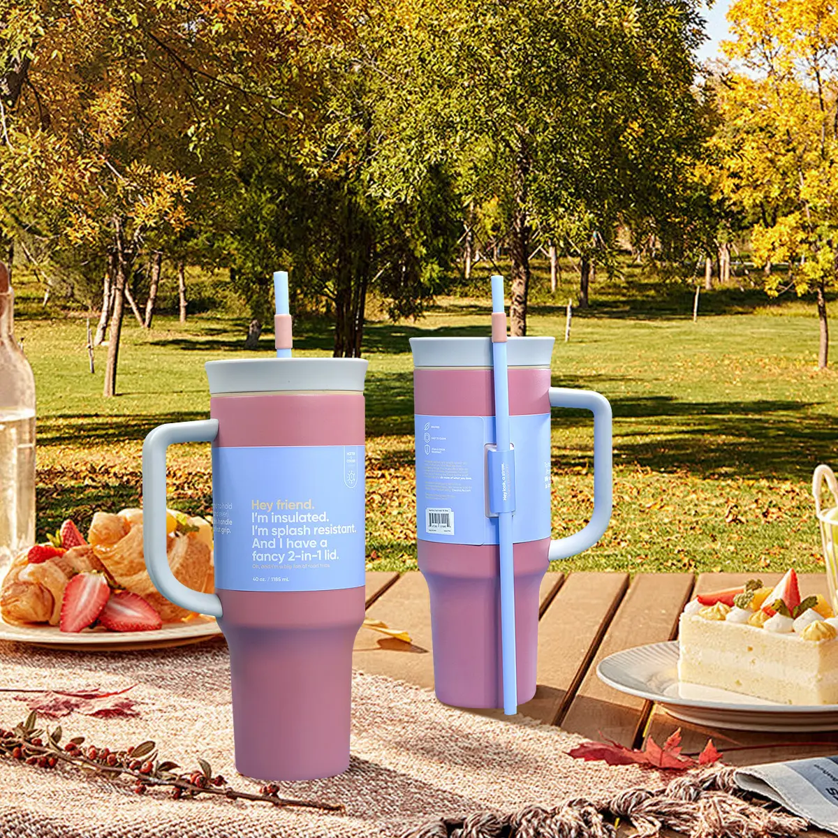 40oz (1185ML) Rose Pink Stainless Steel Insulated Portable Water Bottle with Straw, Vacuum Flask Tumbler for Cold-Hot Drinks, Iced Tea & Beverages, Ideal for Outdoor Camping & Work Use for Adults