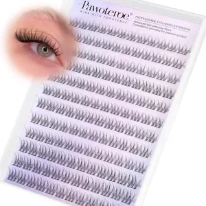 Pawotence Natural Lash Clusters Wispy Cluster Eyelash Extensions 144pcs Eyelash Clusters 9-12mm Individual Lashes Extension DIY Soft C Curved Lashes Clusters