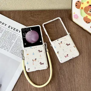 PU leather sausage dog pattern phone case, hard PC back panel protection for phone cases, suitable for Samsung Galaxy Z Flip7, Z Flip7FE, Z Flip6, Z Flip5