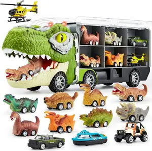 Dinosaur Transport Carrier Truck Set with 12 Pull Back Cars 13 in 1, Small Cars Set, Birthday Gifts Toys for 3 4 5+ Year Old Boy, Transport Carrier Truck / Die-Cast Metal Toy Cars for Toddlers 3-4 Years Christmas Gifts for Kids Christmas New Year's gift