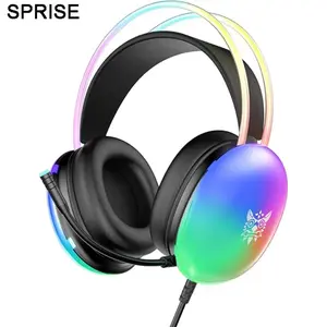 Lightweight gaming headset, wired over-ear headphones with RGB lighting and a microphone, compatible with PC, PS4, PS5, and Switch, supporting stereo surround sound and an adjustable headband, comfortable ear cushions - Black