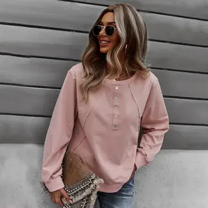 Women's Basic Casual Long-Sleeve Round Neck Polyester Slim Pullover Sweatshirt - Comfortable Fabric Top for New Fashion Trends