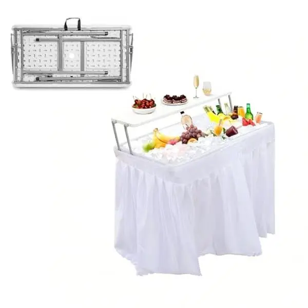 Gaomon Foldable HDPE Plastic Outdoor Ice Cooler Table - 40.5x22x39.4in, Extra Storage Shelf, Efficient Drainage System, Washable Skirt, Folds to 5in Thin, for Picnic, Family Gatherings, Wedding