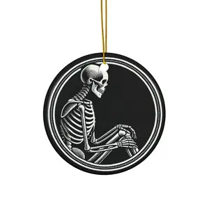 Spooky Skeleton Ceramic Ornament, Holiday Home Decoration, Halloween Gift Ideas - Circle, Star, Heart, Oval Shapes