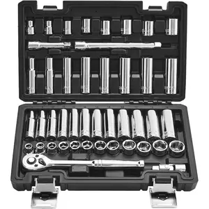 VEVOR Socket Set, 76 Pieces, 3/8 inch Drive Socket and Ratchet Set, SAE and Metric, Deep and Shallow, Mechanic Tool Kit with Accessories and Storage Case, CR - V Alloy Steel, for Automotive Repair