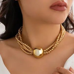 Exaggerated Ball Pendant Clavicle Necklace Women's Hip Hop Trend Metal Multi-Layer Pearl Necklace double venus necklace