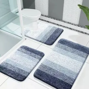 3pcs Non-Slip Bathroom Mat Set Ultra Soft Microfiber Bath Rugs Super Absorbent Quick Dry Shower Mats Machine Washable Home Bathroom Accessories Solid Color Design