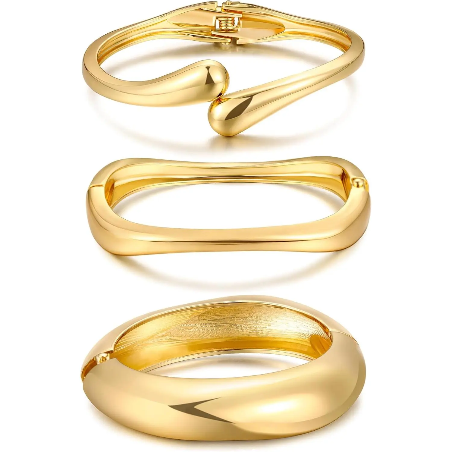 Chunky Gold Bangle Bracelets for Women, Dainty 14k Gold Plated Big Stackable Bangles Set, Trendy Statement Cuff Bracelet Stack Fashion Jewelry Gifts