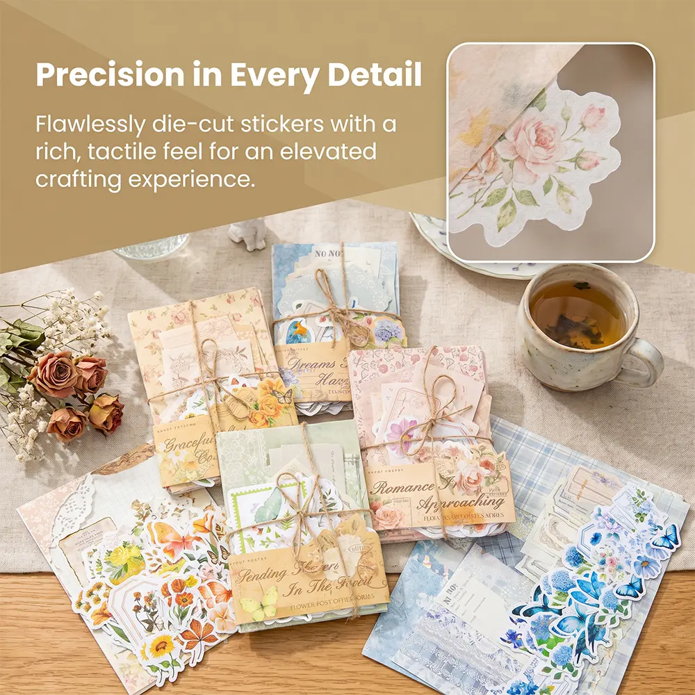 400-Piece Watercolor Vibrant Floral Journaling Stickers Kit, Vintage Craft Paper for Junk Journal Scrapbooking, DIY Retro Planner Card Notebook Album Supplies, 400 Pieces, 2.4X3.3in, 0.8-2.4In, 1.4-4.3In, 160 Sheets X 0.8-2.4In