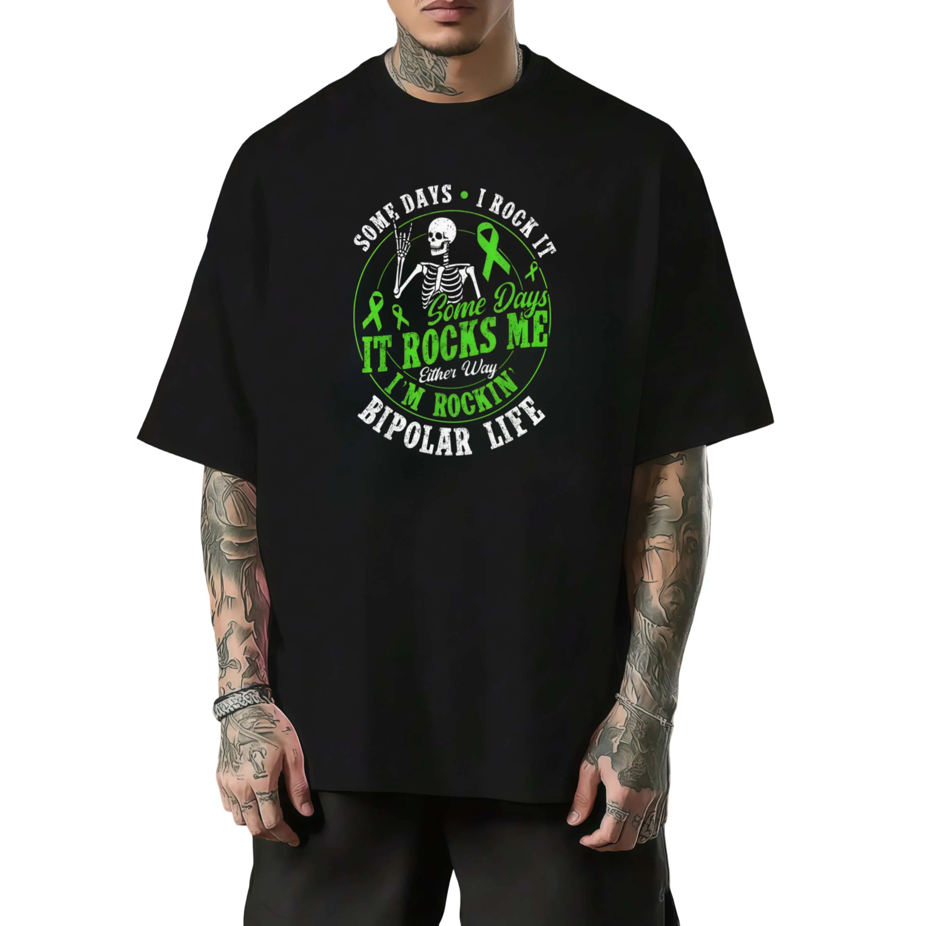 Men' Bipolar Warrior T-Shirt - Vintage Mental Awareness Tee with Bipolar Disorder, Retro Round Neck Casual Shirt Suitable for - Wear, Conversation Starter for & Mental