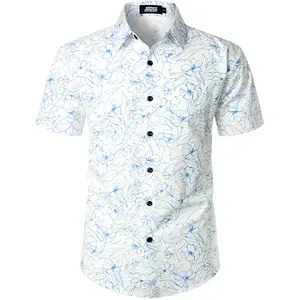 JOGAL Men's Flower Casual Short Sleeve Aloha Hawaiian Shirt