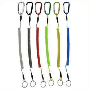 3pcs Fishing Lanyard Coiled Steel Lanyard,Carabiner Safety Lanyard,Kayak Tool Lanyards Heavy Duty Retractable Steel Wire Lanyard