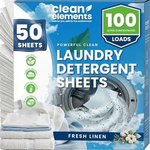 Laundry Detergent Sheets (100 Loads, 50 Sheet) Fresh Linen Scent, Eco Earth Friendly Clean Breeze, Non Toxic People Safe, Washing Travel Supplies, Liquidless Pod Home Soap Washer