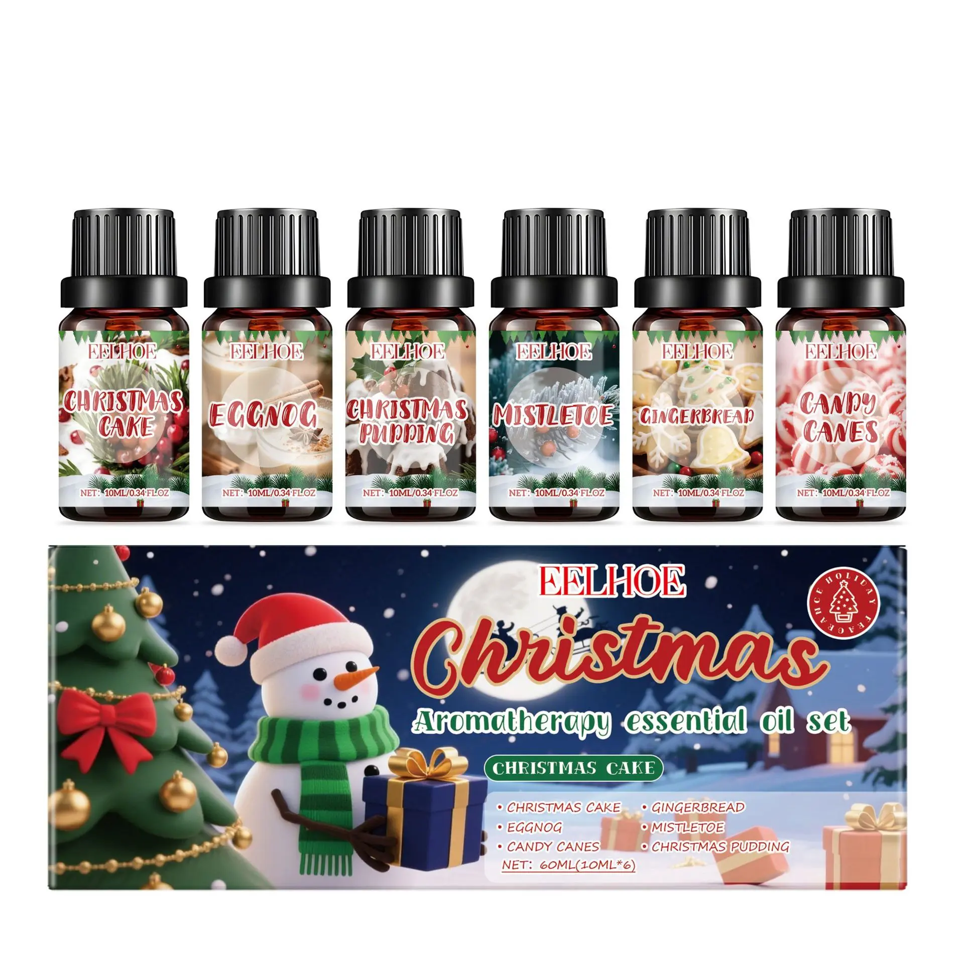 Christmas Aromatherapy Essential Oil Set - Warm Cozy Style with Fresh Lingering Fragrance, Gentle Formula for Diffusers, Featuring Vanilla, Chocolate, Cranberry, Cedarwood, Cinnamon & Apple Scents, Ideal for Home Atmosphere Enhancement