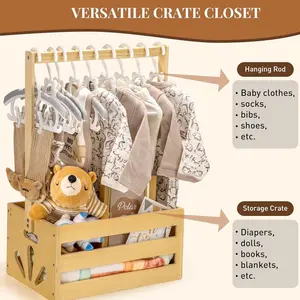 Wooden Baby Clothes Storage Rack, Infant Clothing Display Stand, Toy Diaper Organizer, All-In-One Sorting Shelf for Kids' Essentials