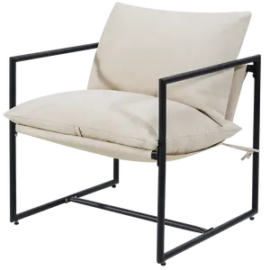 Modern Accent Chair with a Square Metal Frame and Square Arms, featuring plush cushion padding. Suitable for the living room, bedroom, and small office. Single chair, Beige.