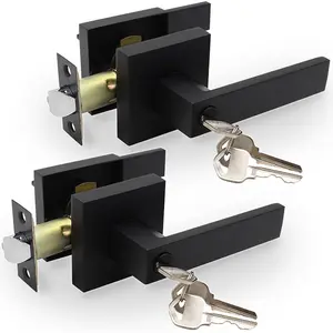 Privacy Door Levers, 2 Pack Matte Black Door Handles Heavy Duty with Lock and Key,for Bedroom, Bathroom and for Left and Right