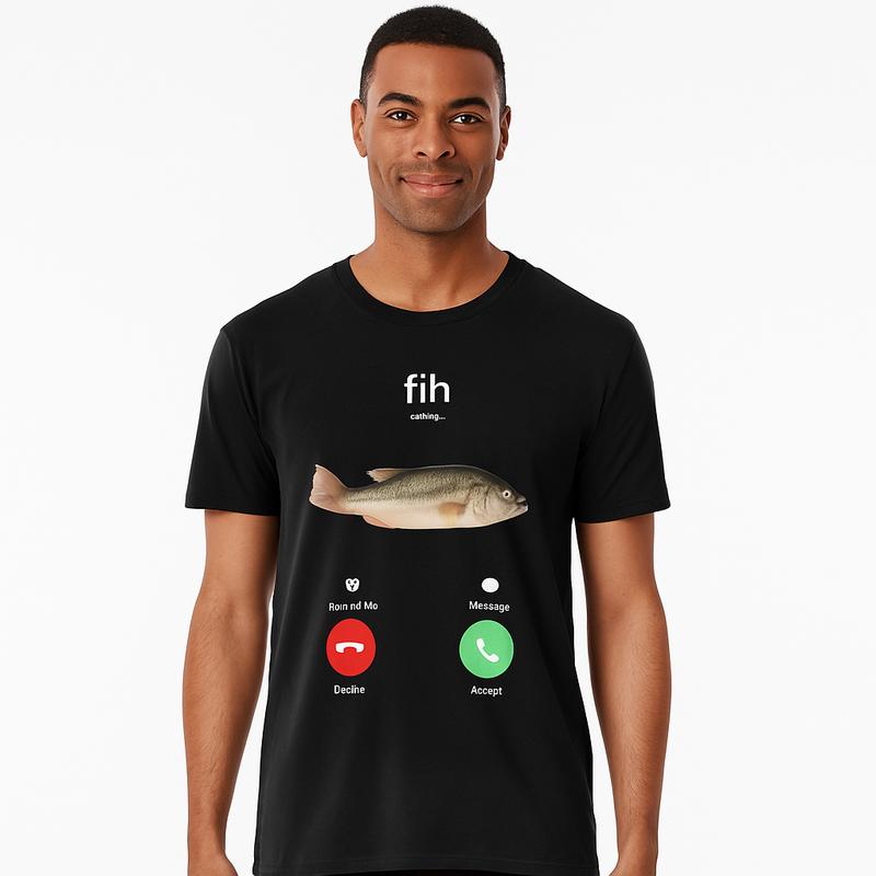 100% Cotton Fih Calling Remind me Message Decline Accept Phone Call Fish T-ShirtFit Casual Streetwear Men Gifts