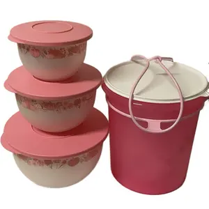 Tazón para Batir en 3 Capacidades Diferentes con Cubeta y Sello Hermético Set de 3 Tazones Rosa y 1 Cubeta Rosa