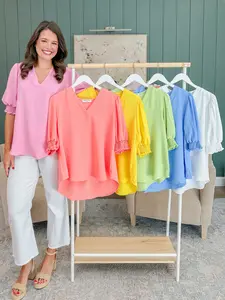 Airflow V Neck Top with Smocked Puff Sleeves by DD Design | S-3XL