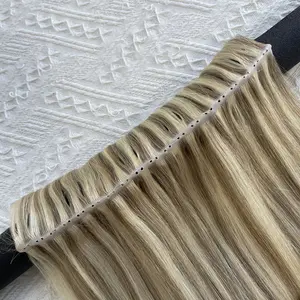 2025 NEW Fashionable [Natural Look] Luxurious Blonde Highlight Hair Weft Extensions - 25cm Wide, Double Invisible PU Human Hair with Nano/Micro Beads, Straight, 12-20 inch Length, 40G/50G, Ideal for Salon Use