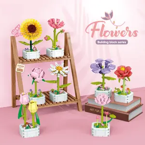 Plastic Handmade Building Block Flower Bouquet Assembly Puzzle, Ideal Birthday Gift for Girls and Boys, unisex children