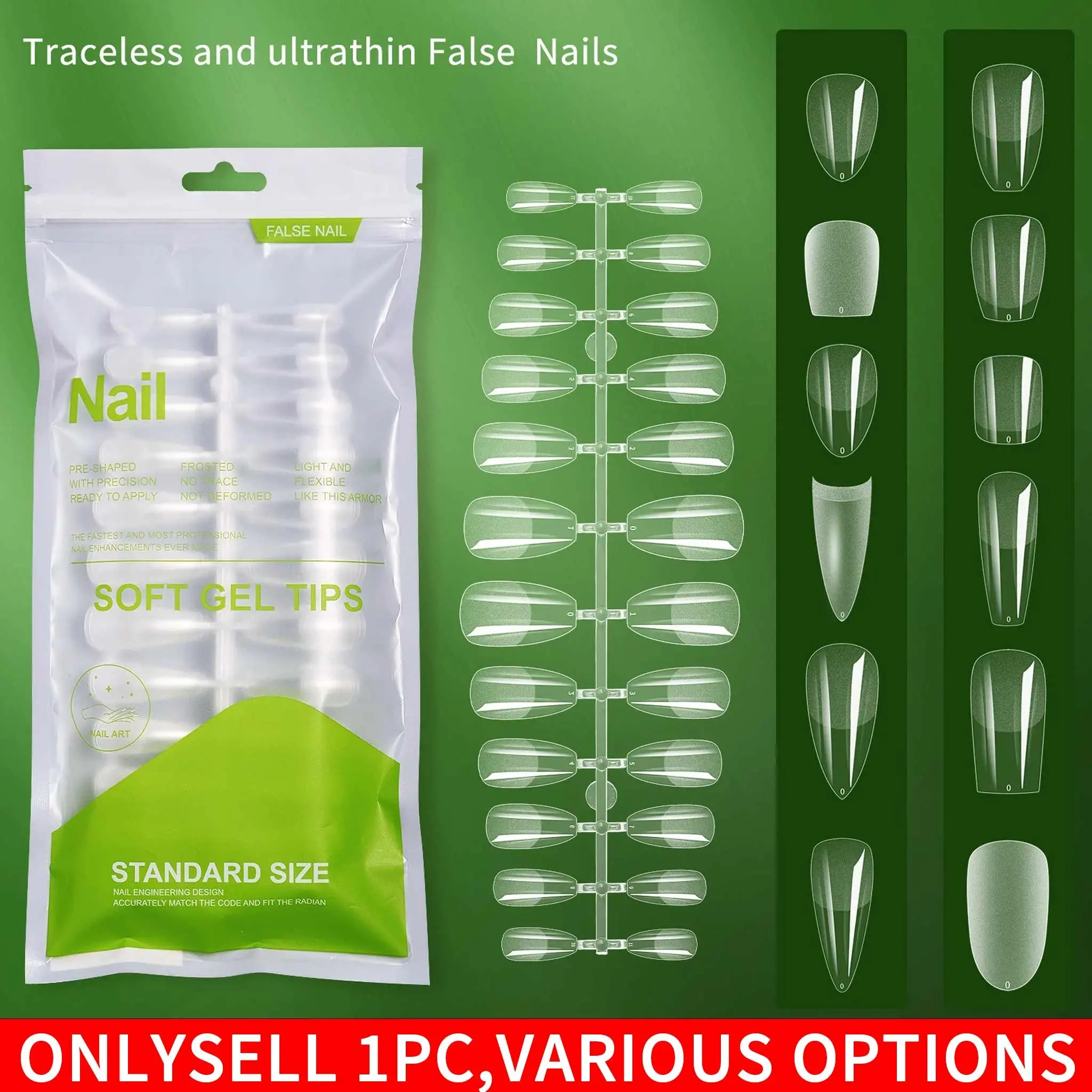 120pcs/bag Ballet False Nail Fully Transparent Acrylic Nails Set Press on Nails Tips Mixed Size Faux Ongles Fantaisie
