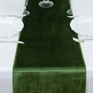 Premium Velvet Table Runner 12"x108" Olive Green - Sheen Finish Reusable Linen