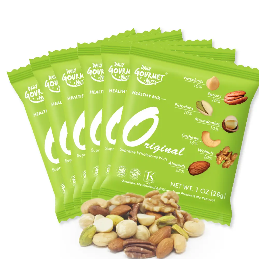 Daily Gourmet Nuts Natural High-Protein Dried Nut Mix Snack - Includes Pistachio, Walnut, Almond - Available in 24-Pack or 48-Pack
