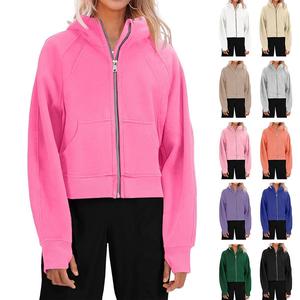 Imily Bela Womens Zip Up Sweatshirts Fleece Lined Collar Crop Hoodie Casual Cotton Long Sleeve Tops with Thumb Hole