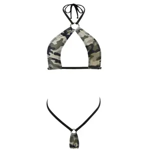 SHERRYLO Camouflage G String Micro Bikini Extreme Sexy Bikinis Sets for Women Slim Triangle Top Tiny G-String Bottom Mini Tanning Swimsuits Womens Halter Bathing Suit Brazilian Women's Swimsuit
