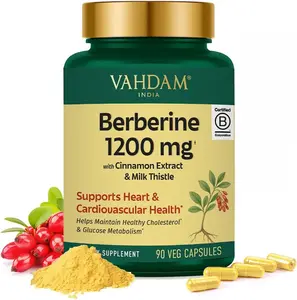 VAHDAM Berberine Extract Capsules 1200 mg with Cinnamon and Milk Thistle Extract | Helps Maintain Healthy Cholesterol and Glucose Metabolism | 90 Veg Capsules