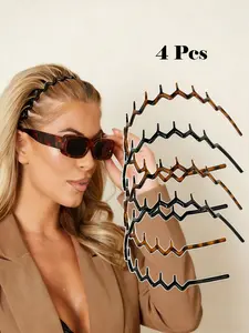 4-Piece Set Of Shiny Black And Leopard Print Anti Slip Headband, Fashionable Wavy Toothed Headband, Household Skincare Headband, Suitable For Daily Face Washing Or Makeup, Headband Beauty, Household Hair Accessories