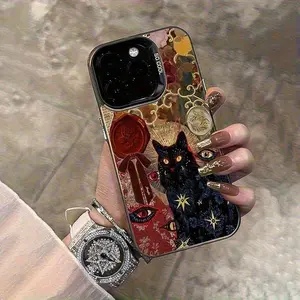 High-quality laser phone case with a black cat 'Eye of the Soul' design, perfect as a holiday or birthday gift. Compatible with iPhone 17/16/15/14/13/12/11/X/XS/XS Max/XR/16E/7P/8P, a festive gift for friends, family, or yourself.