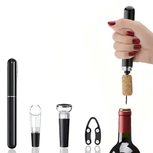Electric-Style Air Pump Wine Opener 4-Piece Set with Cutter Aerator and Vacuum Preserver Stainless Steel Wine Accessories Perfect Gift for Wine Connoisseurs