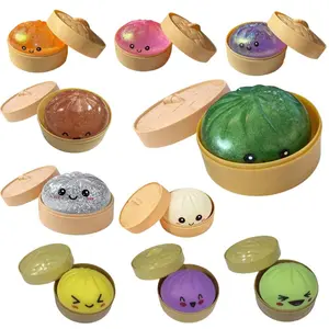 Glitter Dumpling Squishy Toy with Box Kawaii Stress Relief Squeeze Toy, Soft Sensory Fidget, Mystery Color Glitter Bun, Cute Desk Toy Gift
