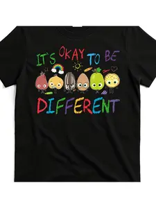 Its Okay to Be Different Colorful Cartoon Characters T Shirt for Kids And Adults Promoting Diversity And InclusionMen's Casual Short Sleeve Crew Neck T Shirt Medium Stretch Breathable Fabric Machine Washable Spring Summer Top Casual Attire Playful