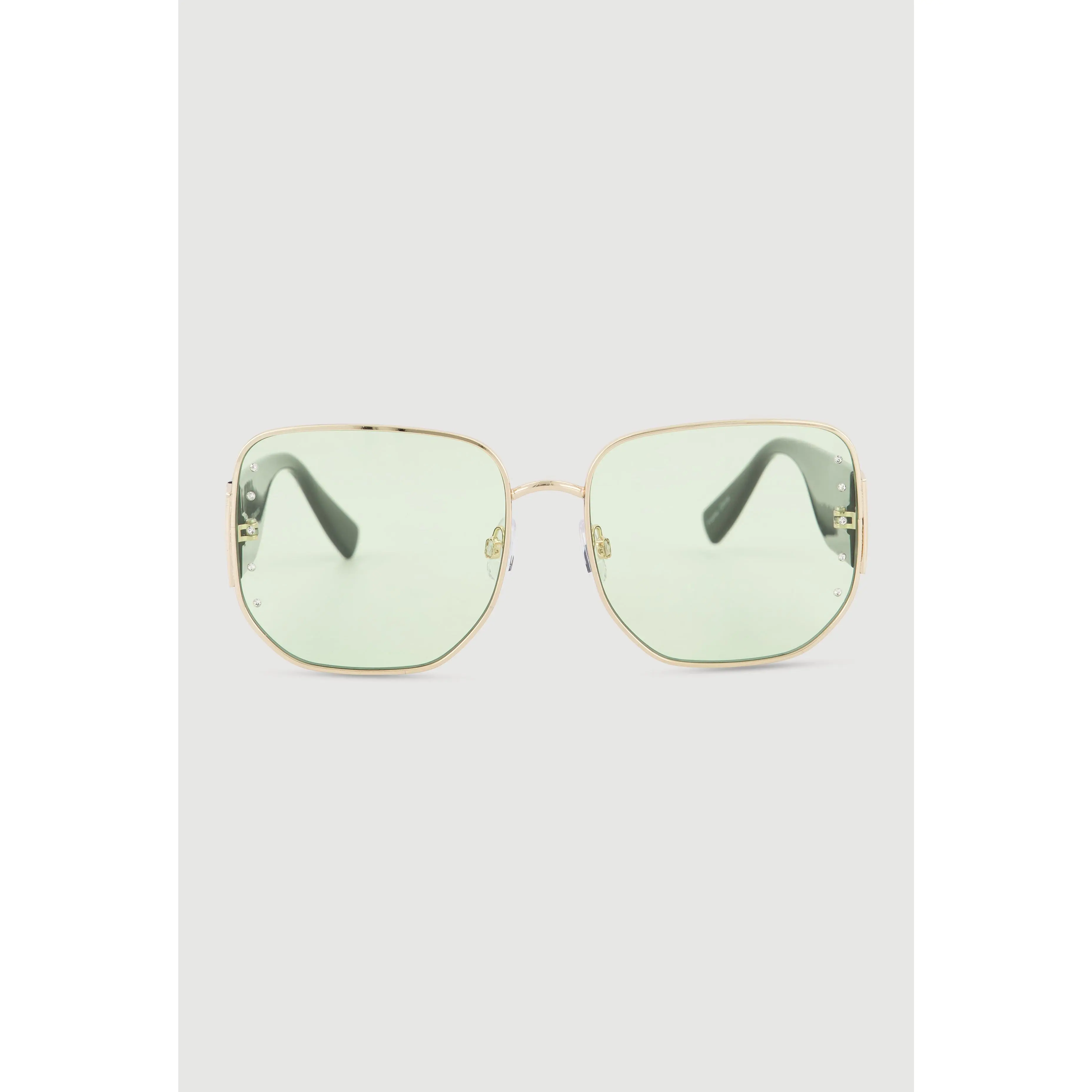 Square Metallic Rim Rhinestone Studded Sunglasses