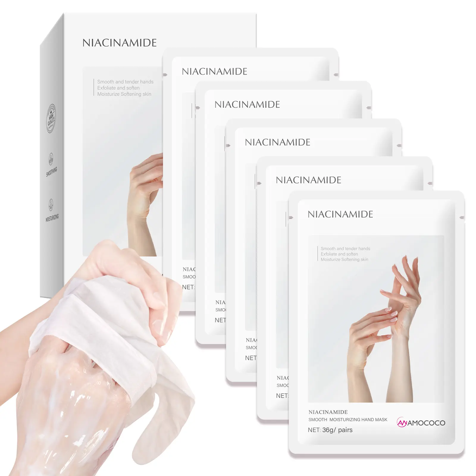 1/5 Pair Essence Hand Mask -DeepMoisturizing & Nourishing, leaving hands softand smooth.A unisex Christmas gift withelegant packaging,rich in niacinamide. lt's ahand mask glove, along with foot mask, handand foot care products
