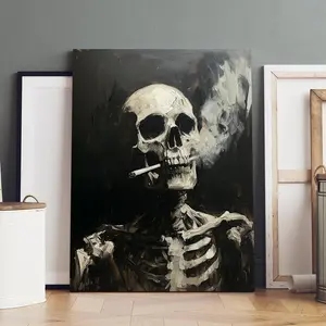 Skeleton Smoking Pattern Unframed Painting, Modern Art Canvas Wall Decor, Wall Art for Home Living Room Bedroom Office, Ornaments, Halloween