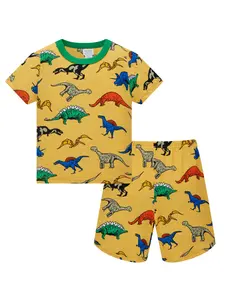 Boys' Dinosaur Pattern Two-Piece Set, Short Sleeve Shorts, Milk Silk Fire-Retardant Fabric, Summer Breathable Comfort Home Wear, Pajama Set