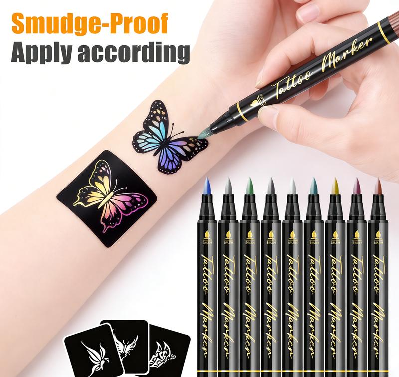 10Colors Temporary Tattoo Pens Set, Waterproof and Sweatproof Long-lasting Body Art Markers for DIY Designs, Multi-Color DIY Face, Arm & Body Art, Easy to Remove, Perfect for Parties and Festive Gifts, fake tattoos, temporary tattoos Fun Cosmetic All Ages