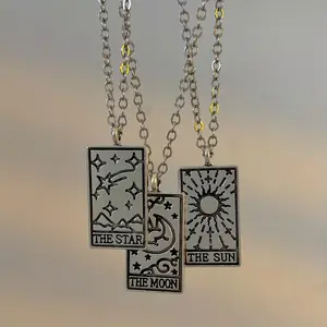 3count Moon Sun Geometric Tarot Card Set Necklace, Jewelry Accessories for Men and Women