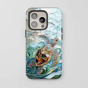 Sea Turtle Phone Case, Faux Ocean Mosaic Cover Cute Gift Idea iPhone 17 16 14 14
