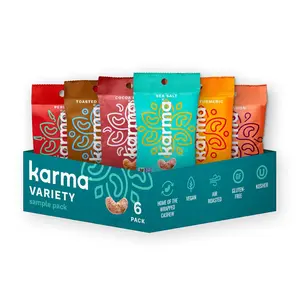 Sample Flavors Variety Pack Cashews by Karma Nuts, Whole, Roasted, Vegan, Non GMO, Gluten Free, Low Carb, Low Calorie, Everyday Nut Snack, 1.5 Ounce (6 Snack Packs)
