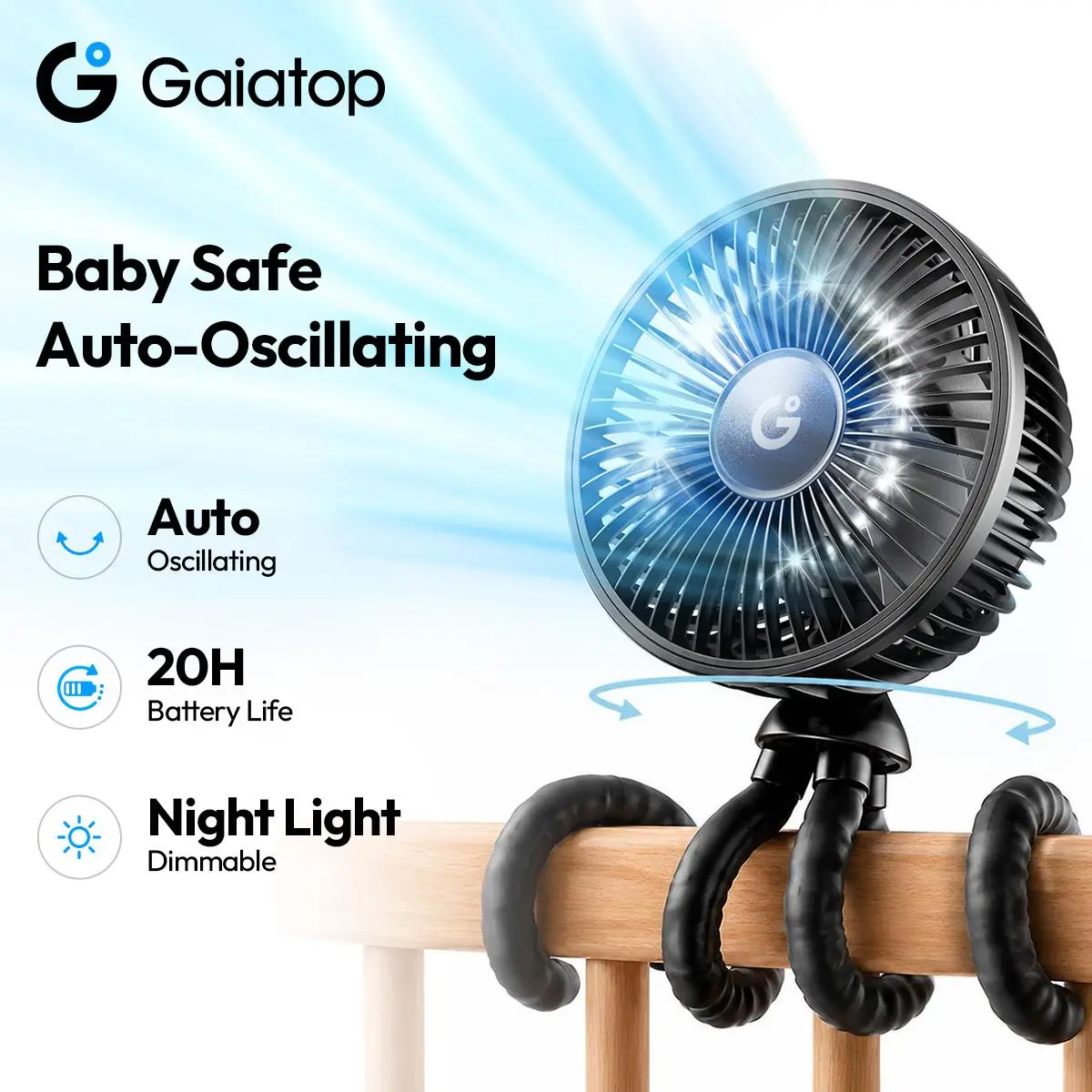 [4000mAh] GAIATOP Baby Stroller Fan with Mosquito Repellent, Oscillating Octopus Fan, Clip-on Fan for Car Seat