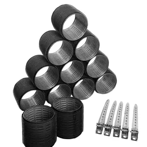 Large Hair Rollers Set - 24 Pieces with 12 Jumbo Rollers and 12 Clips for Long Thick Hair Volume (Black)
