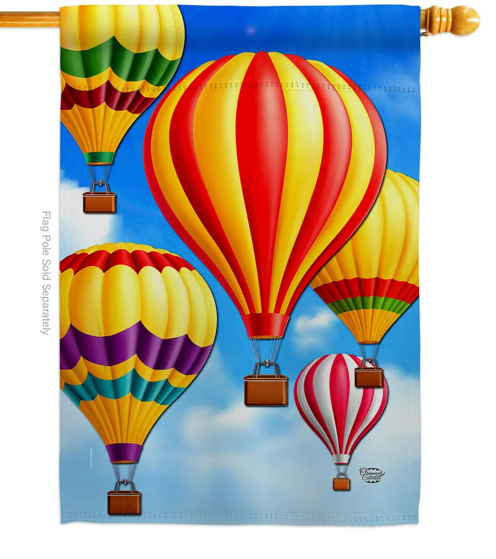 Hot Air Balloon Mass Summertime 28 x 40 in. Double-Sided Decorative Vertical House Flags for Decoration Banner Garden Yard Gift